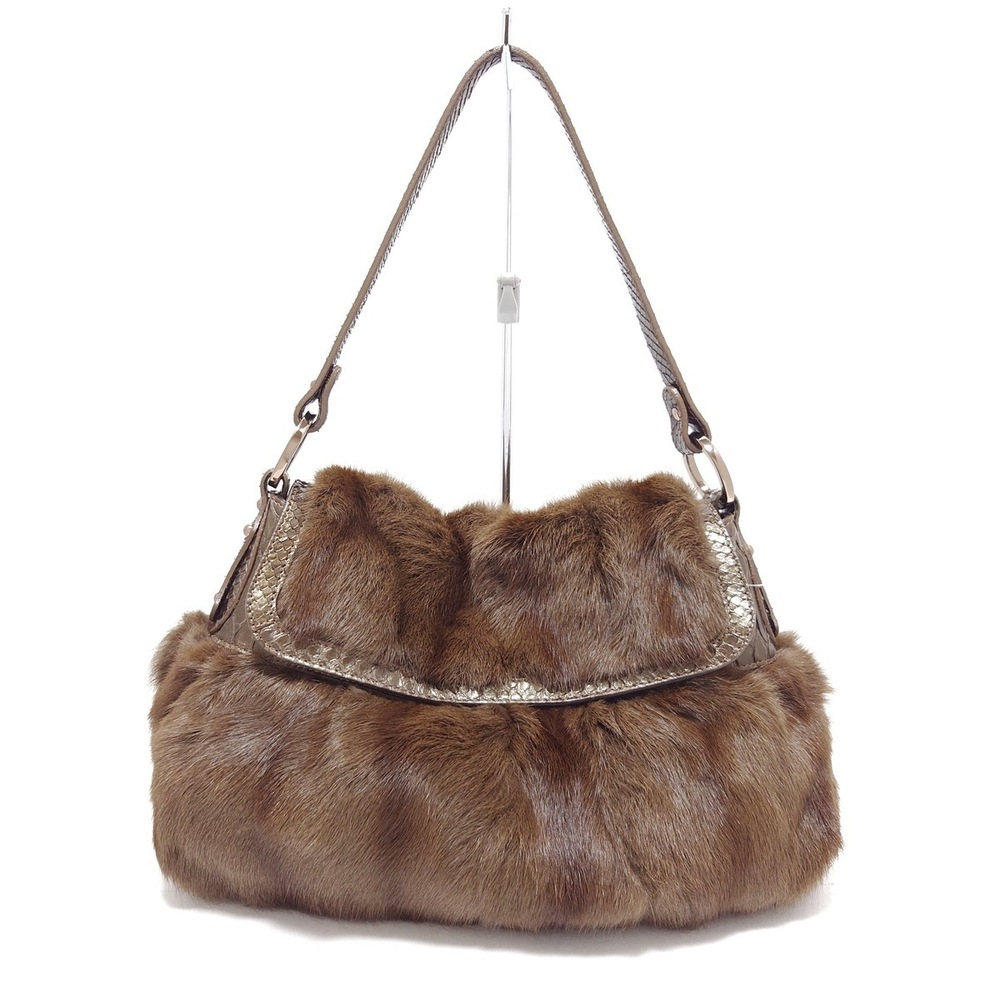 Fendi Chef Bag Fur Python Handbag Dark Brown Gold - image 1
